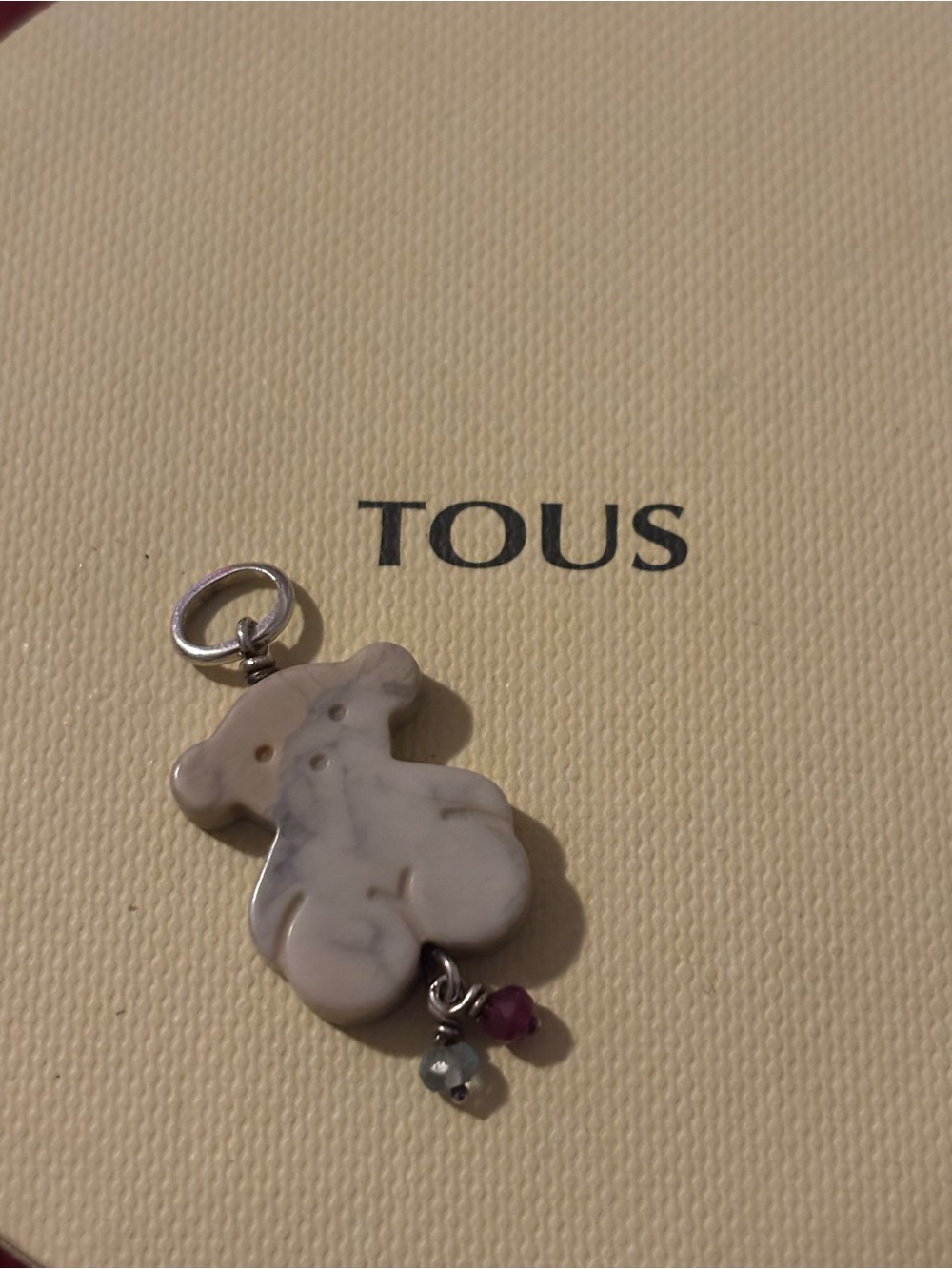 TOUS Cream Marble Bear Charm with Pink and Blue Beads